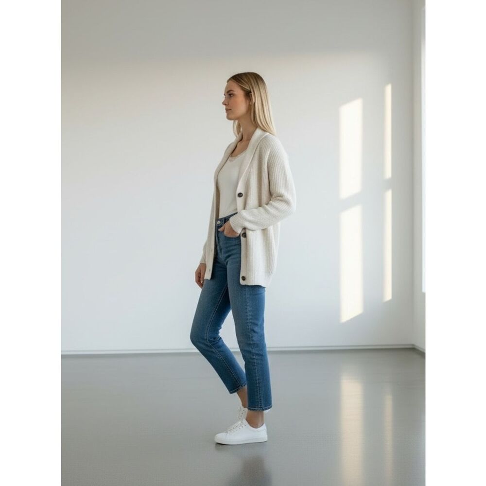 Aritzia Wilfred Tisserand Long Rib Knit Cardigan Sweater Merino Wool Size S - Picture 5 of 15